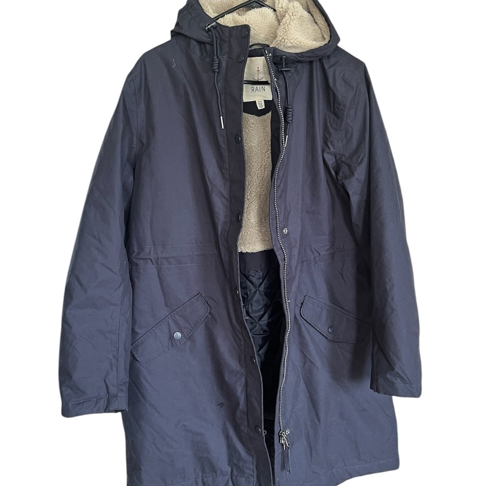 Navy blue Hooded Women's Coat - Picture 9 of 16